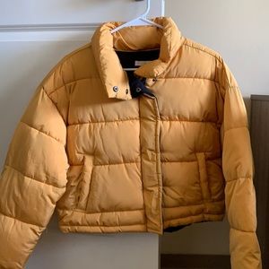LA Hearts Cropped yellow puffer jacket